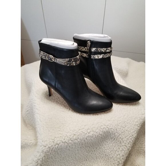 Lane Shoes - Essex Lane Womens Kami Black Ankle Boots w/Snake Embossed Print Bands Size 7.5 M